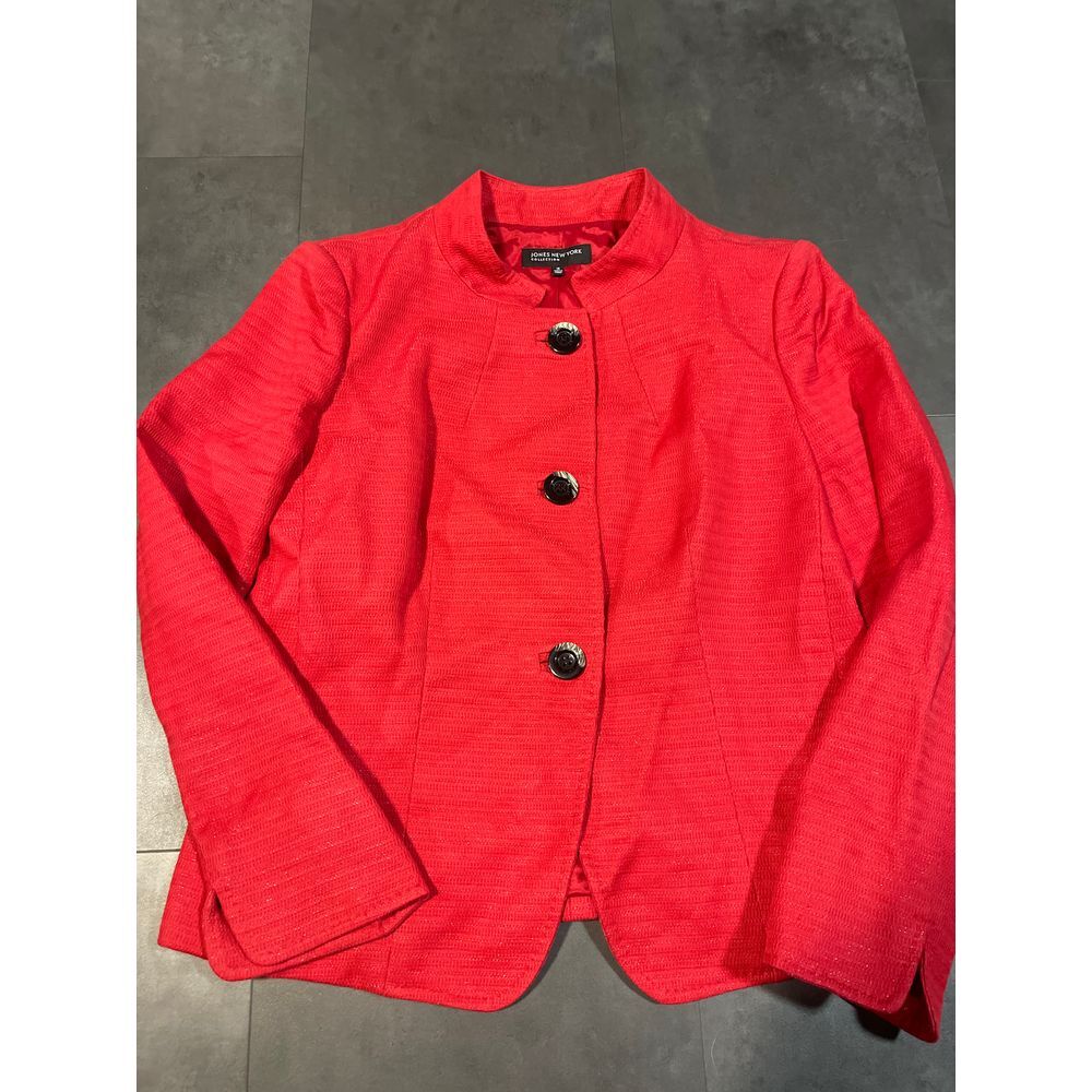 Jones New York Red Ribbed Jacket Blazer Chic Button-Front Outerwear B-340